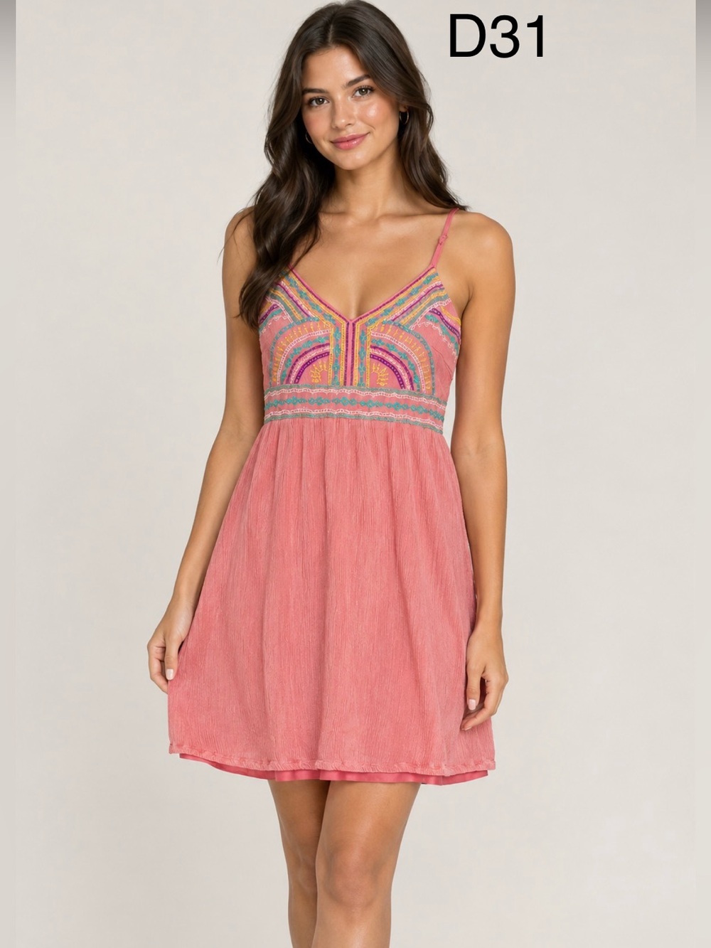 Flying Tomato Coral Pink Embroidered Mini Dress, Size Medium
